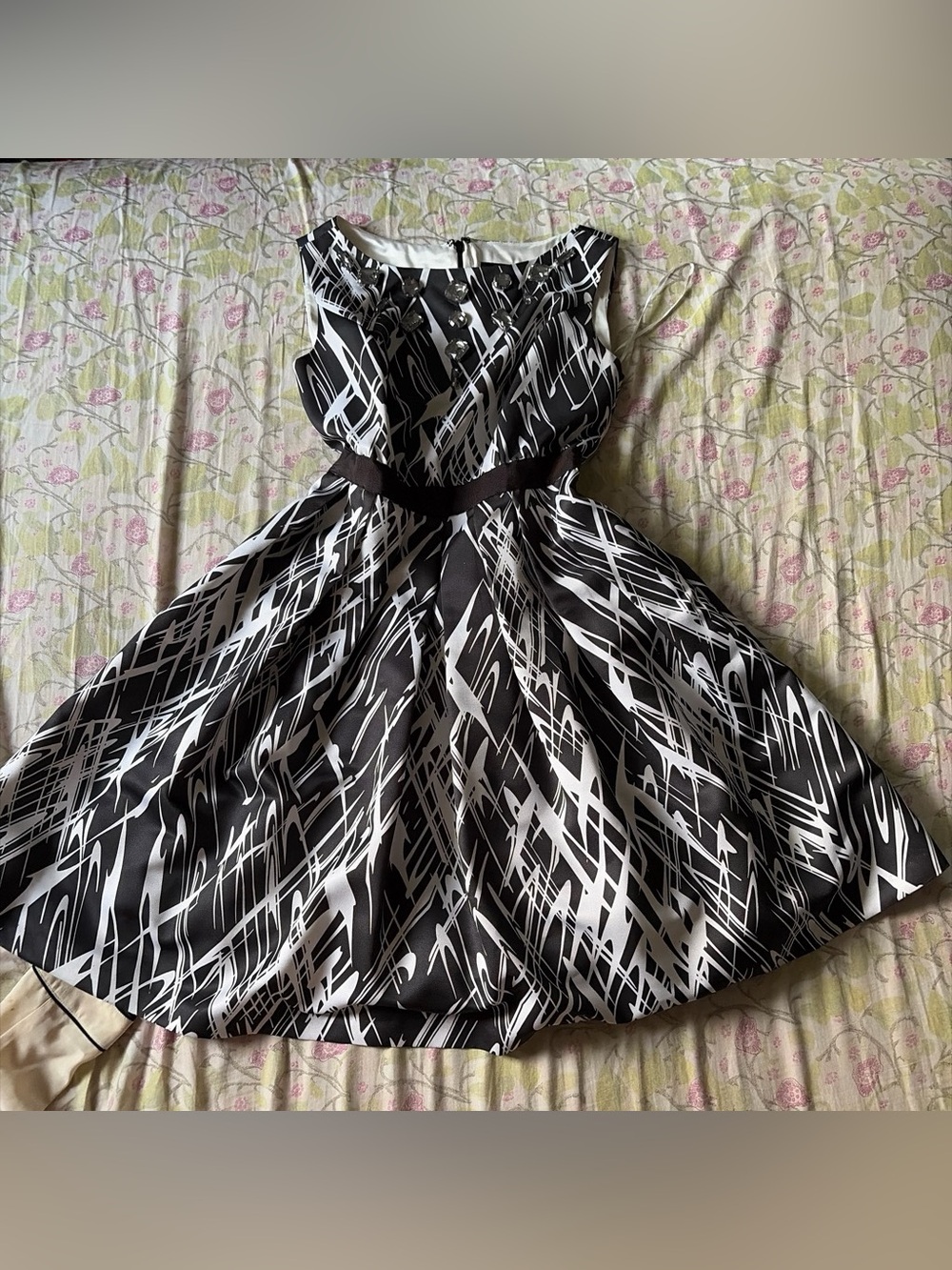 Artsy Jax Black and White Abstract A-line Cocktail Midi Dress